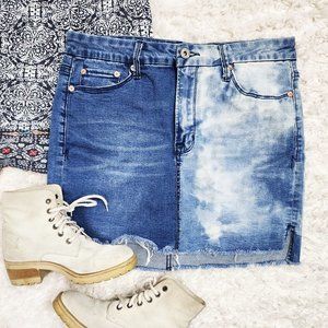 Umgee 2 Tone Bleach Denim Mini Skirt